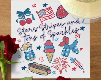 Patriotic Art Print, Stars Stripes Sparkles, Americana Summer Decor (Digital Download)