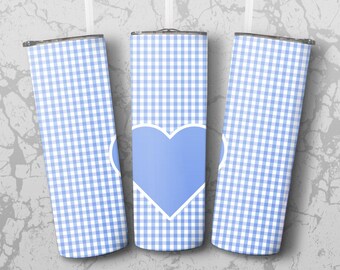 Blue Gingham Tumbler Sublimation Design, PNG (Instant Download)