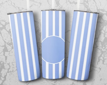 Blå & vit randig tumbler med sublimeringsdesign, personligt namn (digital nedladdning)
