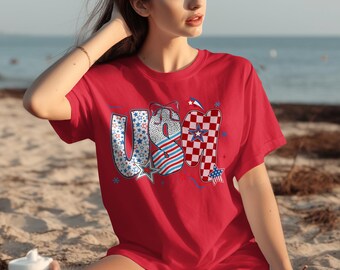 USA Patriotic T-Shirt | Fourth of July Stars Stripes American Flag Tee | Red White Blue Independence Day Celebration Graphic Shirt