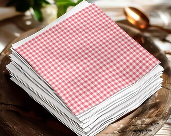 Pink Gingham Napkins, Cottagecore Kitchen Accessories, Farmhouse Table Decor, Rustic Dinner Party Supplies, Checkered Cloth Napkins