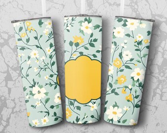Mint Green Floral Tumbler Wrap, Cottagecore Sublimation (Instant Download)