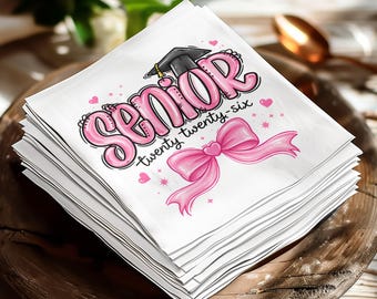 Senior 2026 Graduation Party Paper Napkins, Class of 2026 Pink Graduate Celebration Table Decor, Coquette Napkin