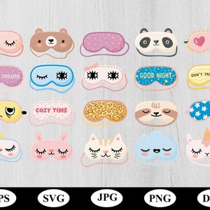 Cartoon Slip Schlafauge Maske Element Sets Bundle svg, bunte Nachtmaske Tiere Gesicht Illustration svg, Animal Slip Schlafmaske Clipart svg