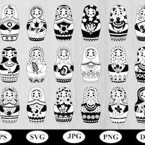 dessin animé russe nidification poupée illustration élément icône set svg, silhouette différent type de russe nidification poupée jouet collection clipart svg
