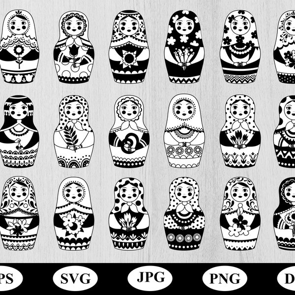 cartoon russian nesting doll illustration element icon set svg, silhouette different type of russian nesting doll toy collection clipart svg