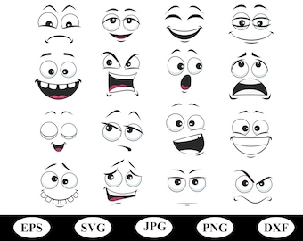 cartoon face expression reaction emoji set of collection svg, cute lovely kawaii eyes mouths face expressions flat icon sets clipart svg