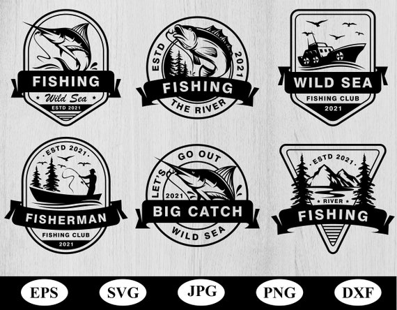 fishing logo set collection svg, silhouette fishing logo set elements svg,  fishing logo cricut clipart cut files svg