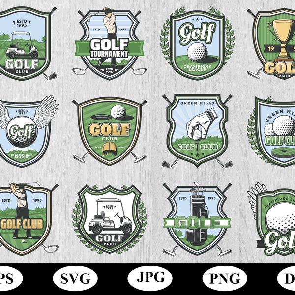 golf club logo sets badge design element illustration collection bundle svg, golf sports tournament logo icon sets clipart svg