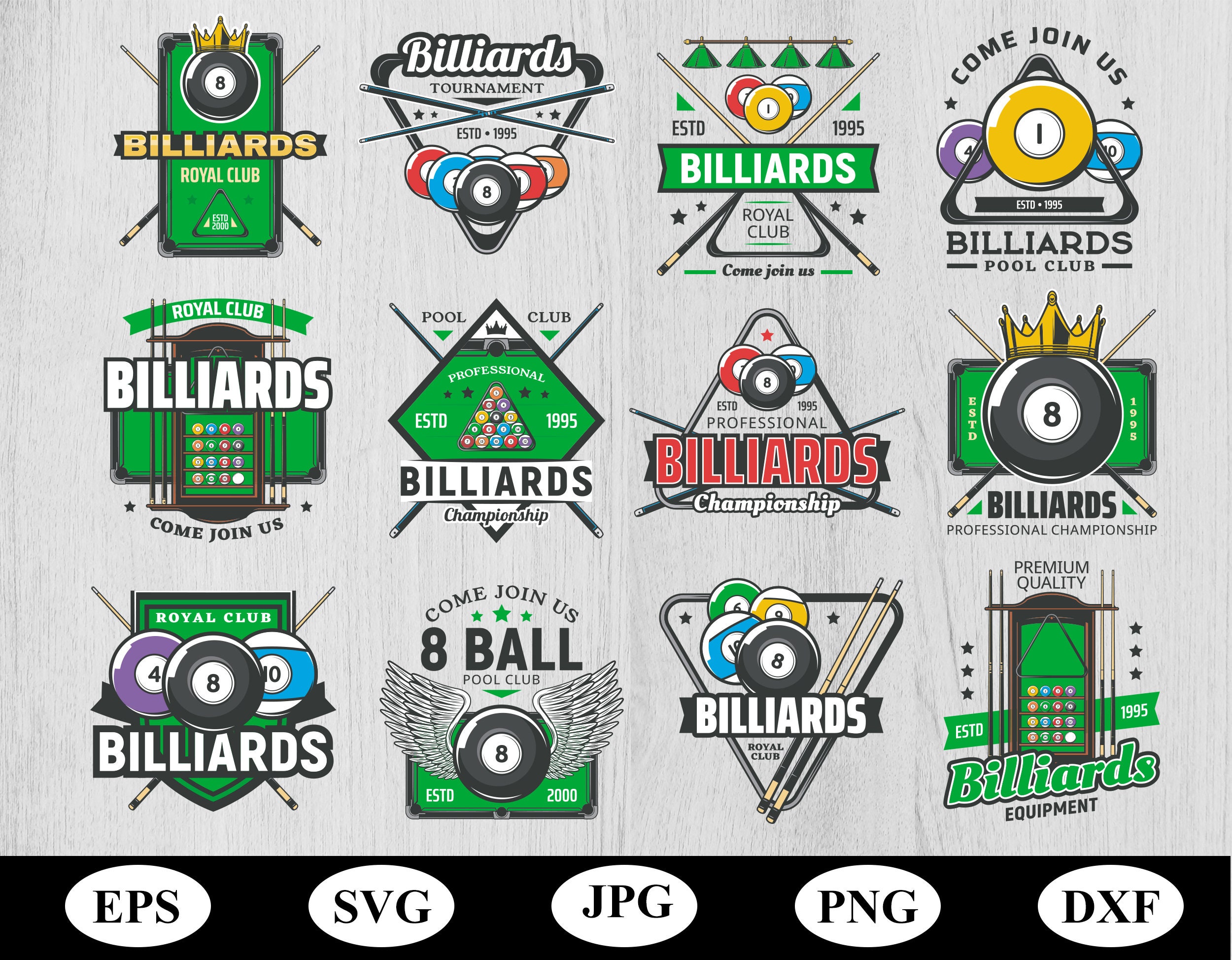 Billiard Pool Illustration Logo Sets Element Collection Bundle Svg