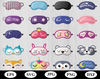 cartoon slip sleep eye mask element sets bundle svg, colorful night mask animals face illustration svg, animal slip sleep mask clipart svg