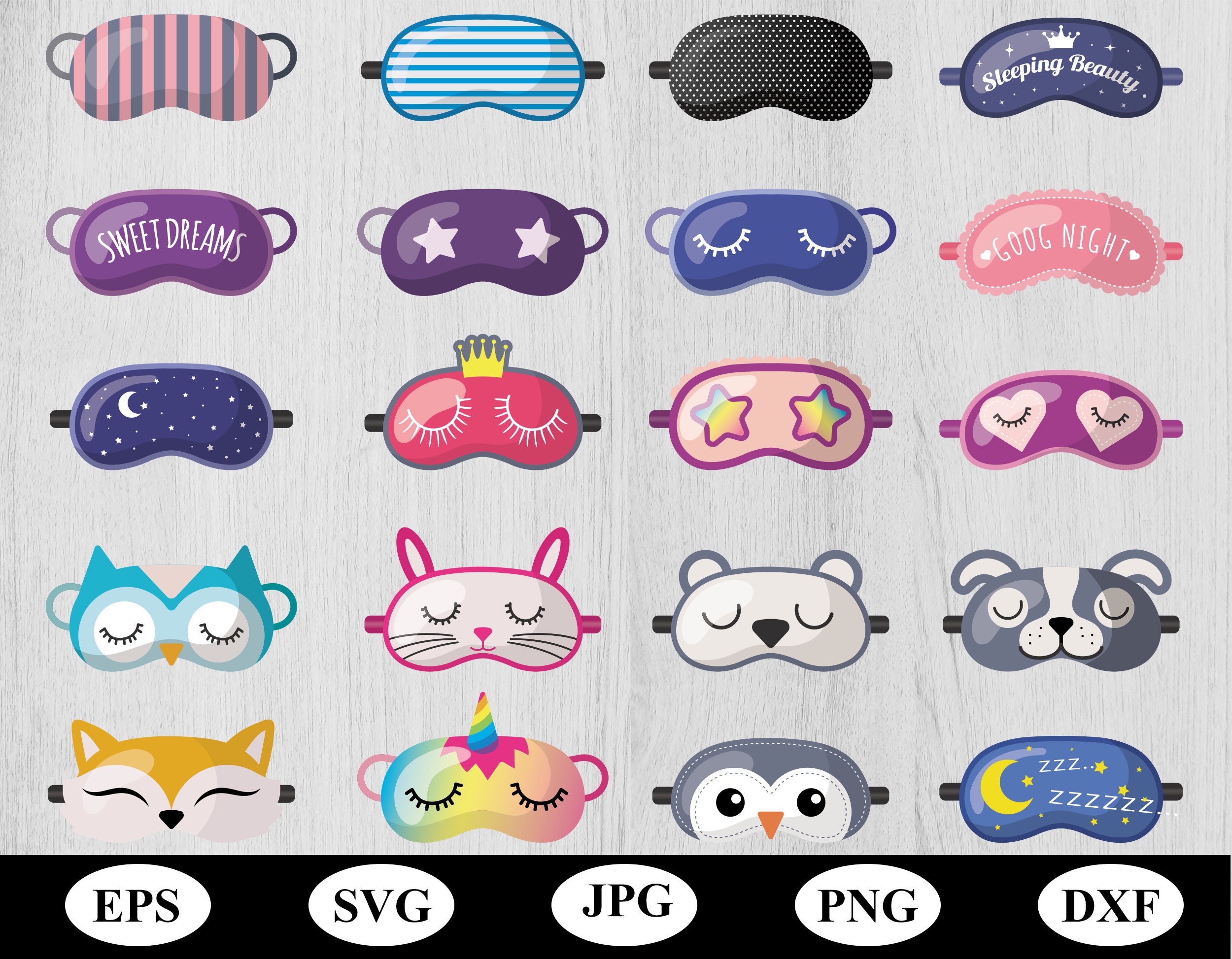 Cartoon Slip Sleep Eye Mask Element Sets Bundle Svg, Colorful Night