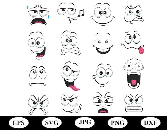 Cartoon Face Expression Reaction Emoji Set of Collection Svg - Etsy