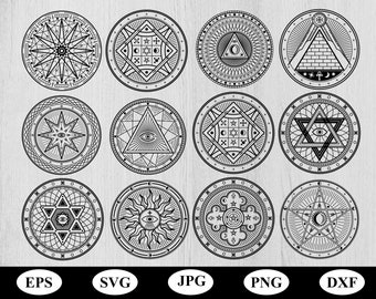 mystery illustration design element sets bundle svg, witchcraft svg, occult svg, alchemy svg, mystical symbols icon sets cricut clipart svg