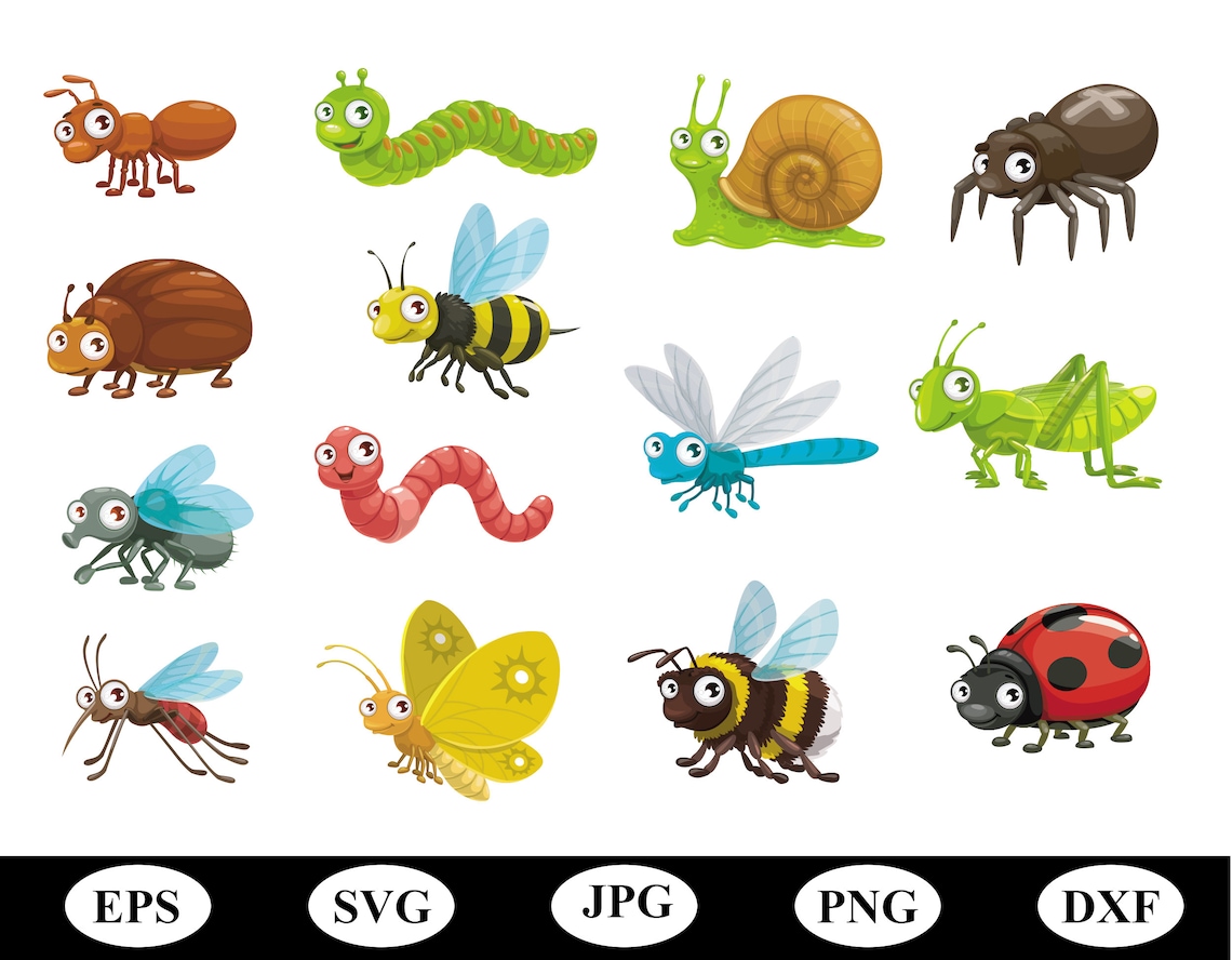 Cartoon Bugs Animals Illustration Sets Design Element Collection Bundle ...