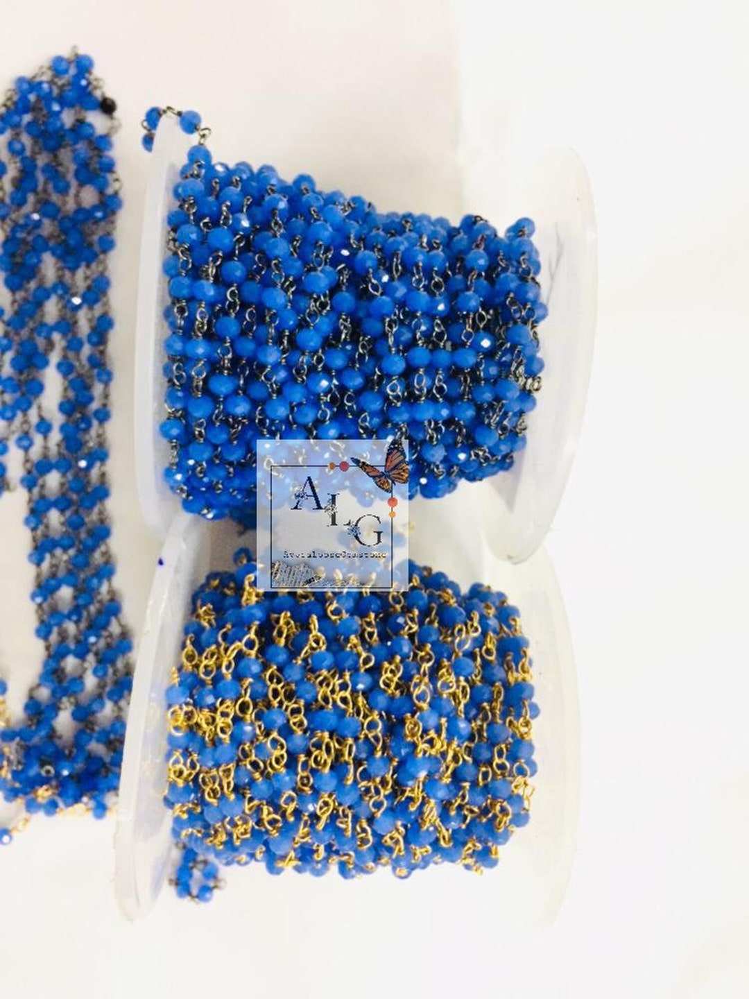 3mm Lapis Lazuli Hydro Rosary Chain Loose Faceted Cut Beads Rosary Chain  Jewelry Black & Gold Plated Wire Rosary Chain Blue Gemstone Chain 