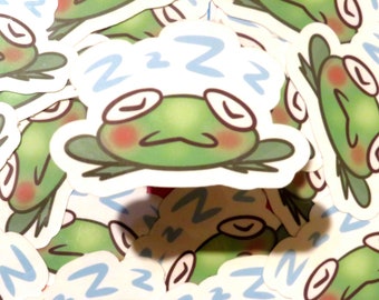 2 Inch Sleepy Frog Sticker//Cute Sticker//Animal Sticker//Waterbottle Sticker//Froggy Sticker//