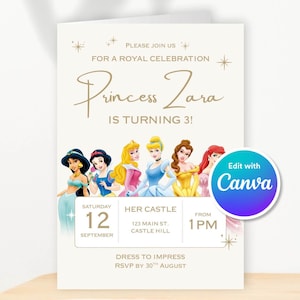 Princess Birthday Invitation: Editable Canva Template (Digital Download, 5x7 in