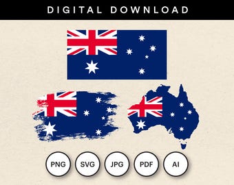 Australia Flag Bundle: 15 Files included in 3 Designs Vector Graphics (Digital Download). Includes Standard, Brush and Map