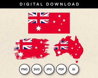 Australian Merchant Navy Flag Bundle: 15 Files included in 3 Designs Vector Graphics (Digital Download). Includes Standard, Brush and Map