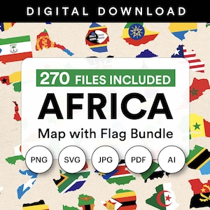 African Countries Map and Flag Bundle, 54 Countries, 270 Files Digital Download Vector png, svg, pdf, illustrator, jpg Individual Nations