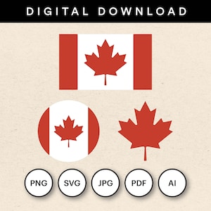 Kanada-Flaggen-Bundle, 15 Dateien Digitaler Download, drei Designs in Rund, Standard, Ahornblatt, Vektor png, svg, pdf, Adobe Illustrator, jpg