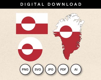 Greenland Flag Bundle: Round, Standard & Map Designs (Digital Download)