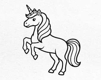Gráfico de contorno de unicornio: SVG, PNG, PDF, JPG e Illustrator. Ideal para manualidades infantiles, páginas para colorear y decoración de fiestas (descarga digital).