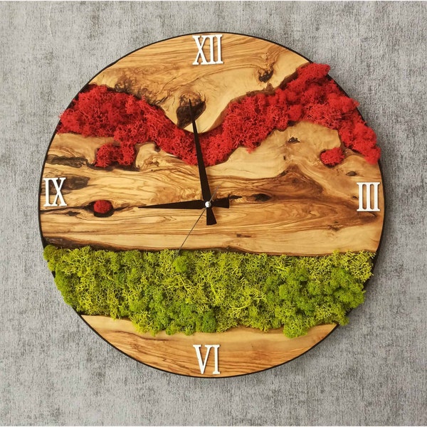 Made to Order Olive Wood Moss Wall Clock, Moss Wall Clock, Handmade Wall Clock, Moss Wall Art, Wall Decor, Home Art, Home Decor