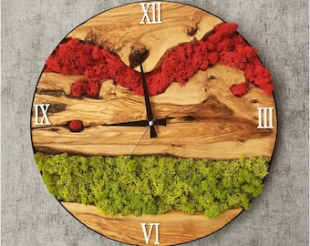 Made to Order Olive Wood Moss Wall Clock, Moss Wall Clock, Handmade Wall Clock, Moss Wall Art, Wall Decor, Home Art, Home Decor