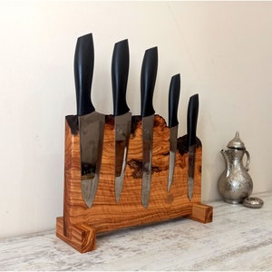 Live Edge Olive Wood Magnetic Knife Rack: Chef Knife Organizer