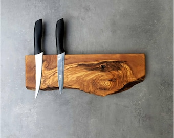 Live Edge Olive Wood Magnetic Knife Holder: Chef's Kitchen Storage,