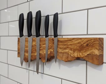 Magnetic Knife Holder – Olive Wood Live Edge Chef Knife Bar, Kitchen  Organiser