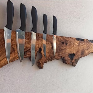 Live Edge Olive Wood Magnetic Knife Rack: Chef&#39;s Kitchen Storage