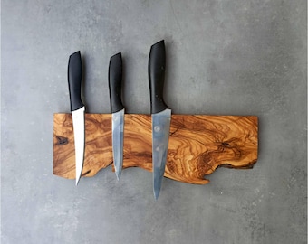 Live Edge Olive Wood Magnetic Knife Holder: Chef's Kitchen Storage