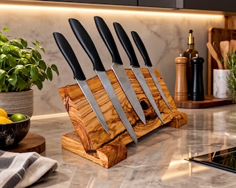 Magnetic Knife Stand, Olive Wood Live Edge Knife Holder