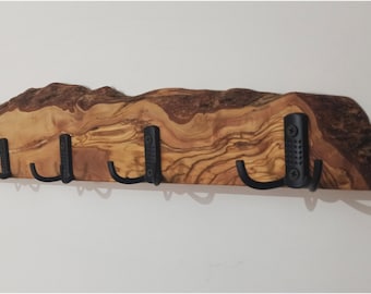 Olive Wood Coat Rack: Rustic Wall-Mounted Coat Hanger
