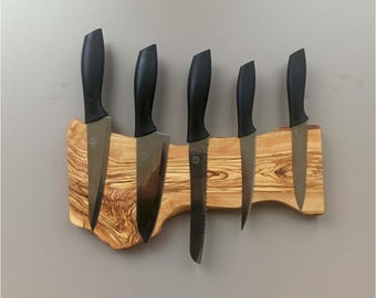 Live Edge Olive Wood Magnetic Knife Rack: Chef's Kitchen Storage, FREESHIPPING