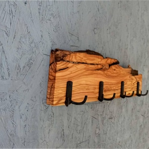 Handcrafted Olive Wood Coat Rack: Rustic Entryway Organizer