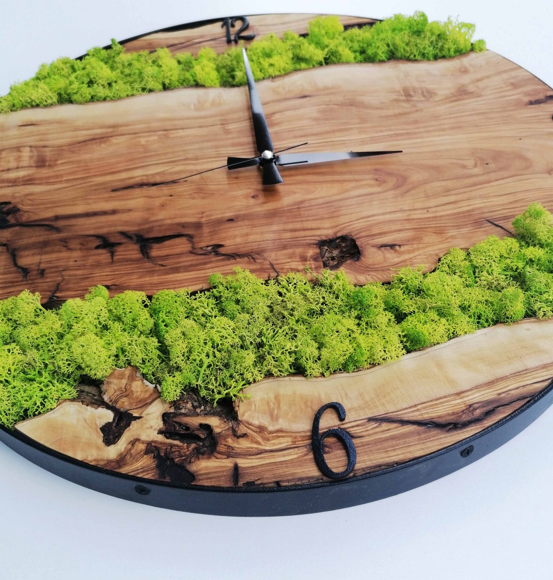 Moss Wall Art Moss and Wood Wall Clock Handmade Wall Clock Etsy
