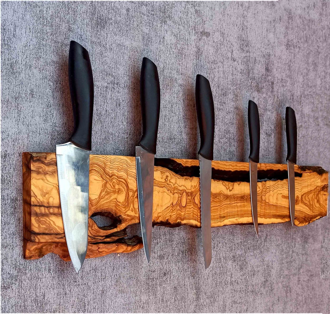 Magnetic Knife Rack, Made of Order Olive Wooden Knife Holder, Live Edge ...