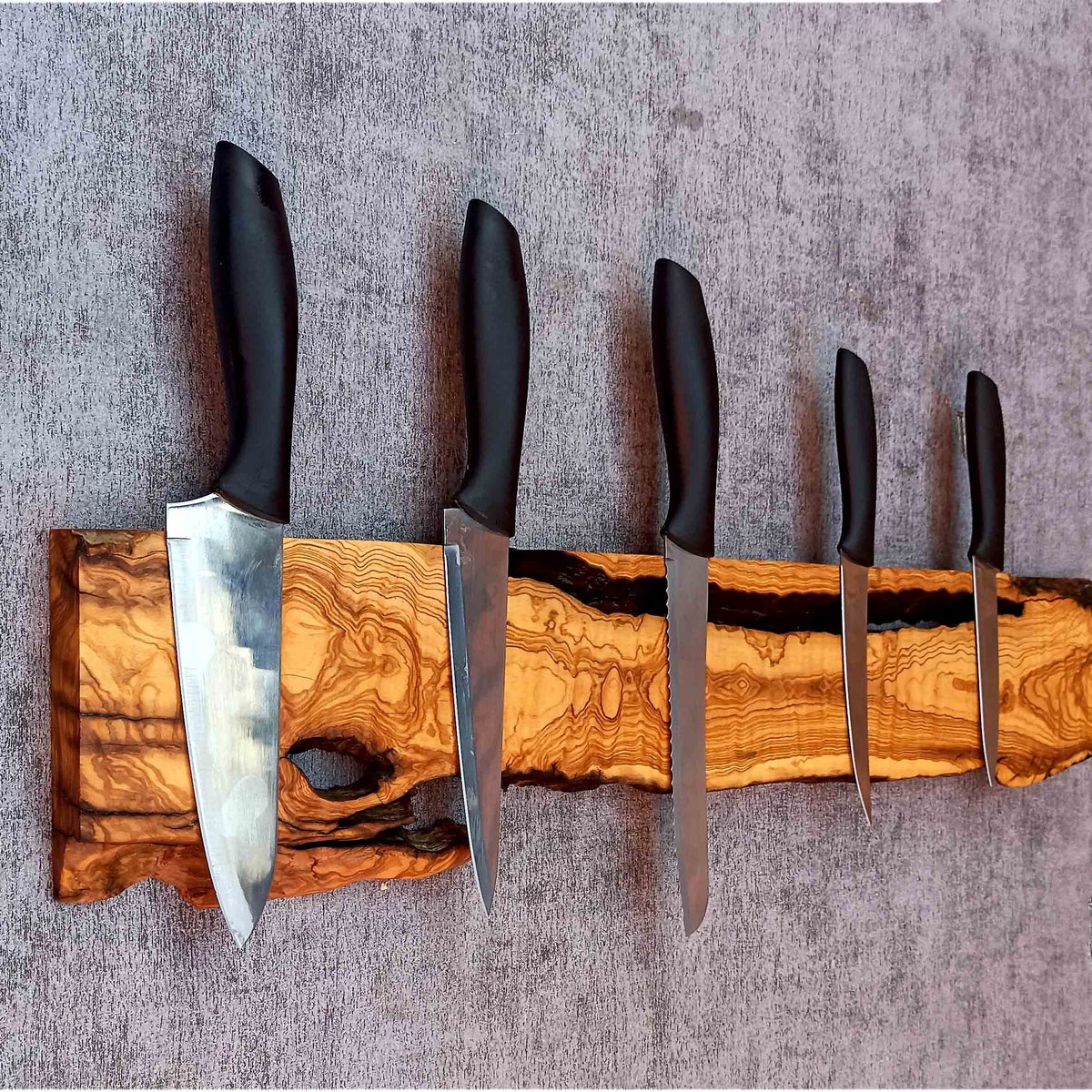 Magnetic Knife Holder, Knife Rack, Made of Order Olive Wooden Knife Holder, Live Edge Wood Knife Bar,chef's Knife Organizer - Etsy