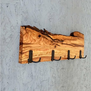 Handcrafted Olive Wood Coat Rack: Rustic Entryway Organizer