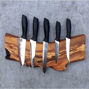 Live Edge Olive Wood Magnetic Knife Rack: Wall Storage