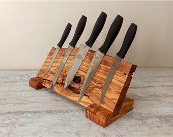 Olive Wood Magnetic Knife Holder: Live Edge Chef Knife Organizer, FREESHIPPING