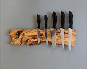 Live Edge Olive Wood Magnetic Knife Holder: Chef's Kitchen Storage