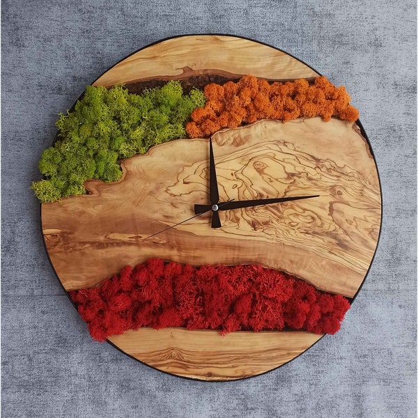 Made to Order Olive Wood Moss Wall Clock, Moss Wall Clock, Handmade Wall Clock, Moss Wall Art, Wall Decor, Home Art, Home Decor
