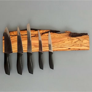 Live Edge Olive Wood Magnetic Knife Holder: Kitchen Storage