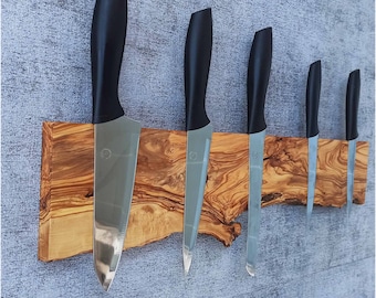 Live Edge Olive Wood Magnetic Knife Rack: Chef's Kitchen Storage