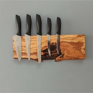 Live Edge Olive Wood Magnetic Knife Holder: Kitchen Storage